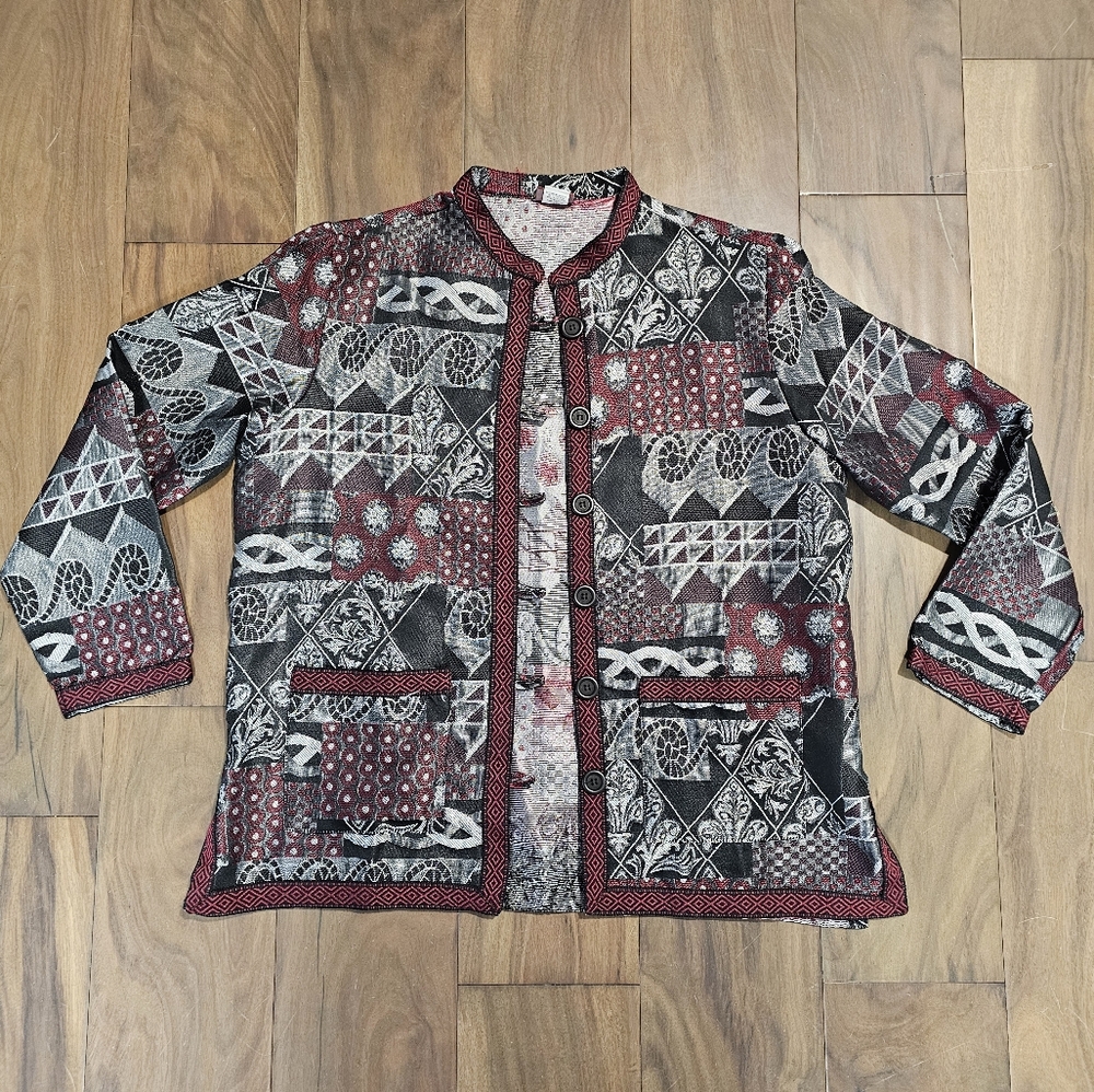 Tudor Court Red and Black Patterned Jacket Womens Size Large